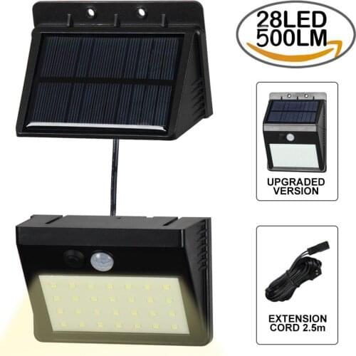 T-SUNRISE 28 LEDs Solar Light Detachable PIR Motion Sensor Wall Lamp Warm White Waterproof Street Wall Lights for Outdoor Garden