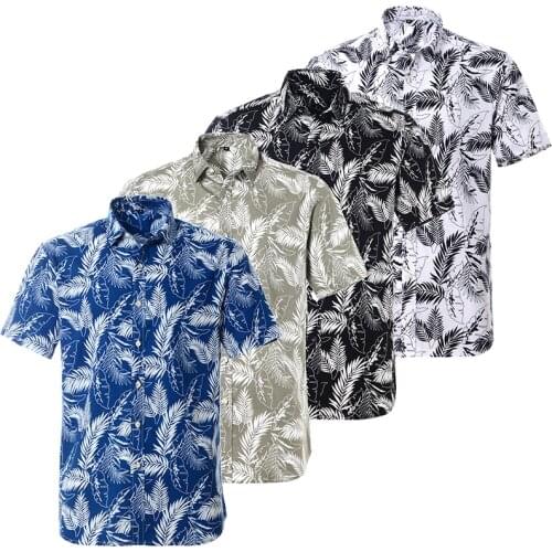 Summer Hawaiian Men Shirt 100 Cotton Short Sleeve Beach Floral Regular Fit Printed Europenan Size