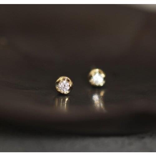 9K solid gold unique whirlwind crystal studded earring Mini dainty women minimal simple style gift bridesmaid