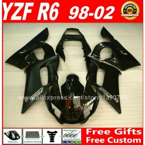 Comstom paint fairings fit for YAMAHA YZF R6 1998 1999 2000 2001 2002 black plastic parts 98 99 00 01 02 fairing kit Y8U1