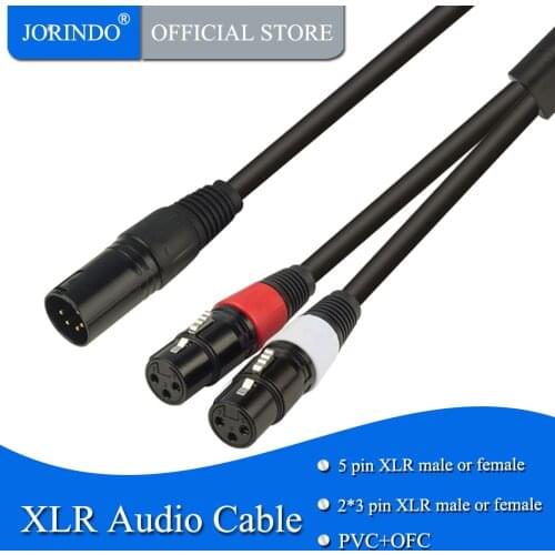 JORINDO 0.5M/1.64FT 5 pin XLR male to dual 3-pin XLR male or female audio cable,5-hole XLR female One point two line
