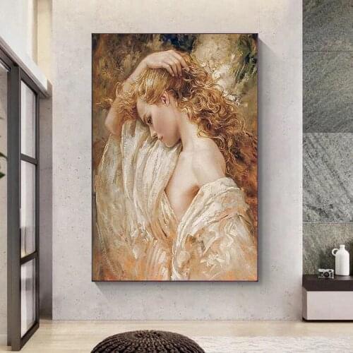 Sexy Blonde Woman Painting Canvas Prints Portrait French Romance Poster Wall Art Pictures for Living Room Home Decor Cuadros