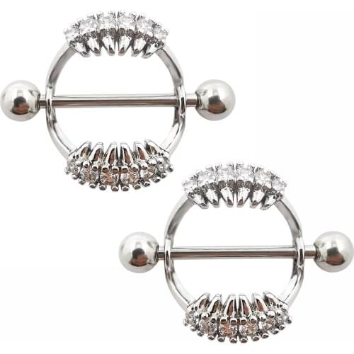 JHJT 14G 2PCS Nipple Piercing 316L Stainless Steel Tooth Nipple Rings Shield Sexy Piercing Body Jewelry For Women Men