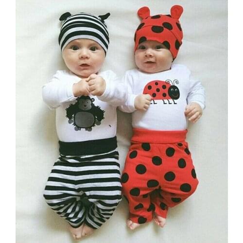 3Pcs Newborn Infants Baby Boys Girls Rompers Long Pants Hats Outfit Set Clothes Children Autumn Winter New Fashion Clothing
