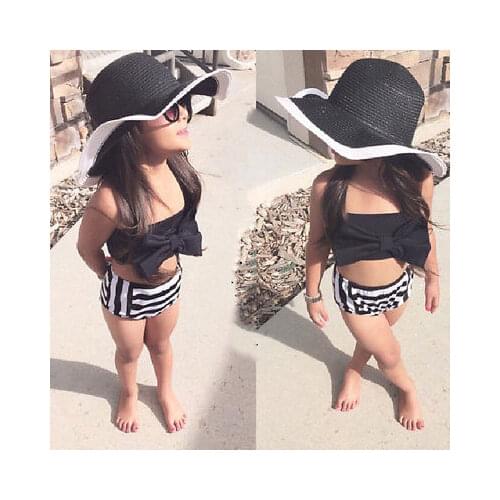 Summer Toddler Cute Baby Kids Girl Swim Bikini Set Swimwear Striped Swimming Bathing Two-Piece Suit Swimsuit Beachwear
