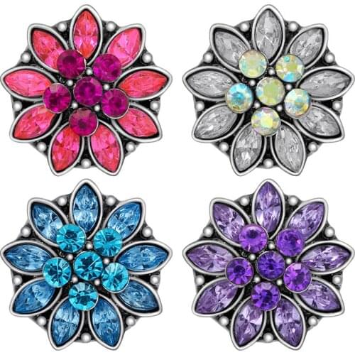 KZ3397 New Beauty Shinning Rhinestone Flowers Crystal 18mm snap buttons fit 18mm snap necklace jewelry wholesale Women Gift