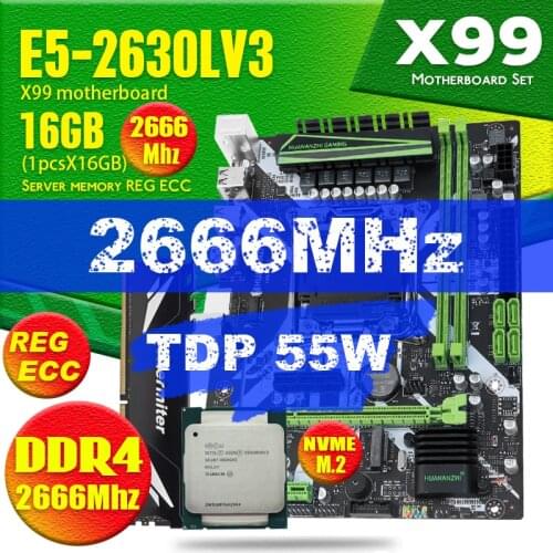 X99 DDR4 2 DIMM D4 Motherboard Set with Xeon E5 2630L V3 LGA2011-3 CPU 1 * 16GB = 16GB PC4 RAM 2666MHz DDR4 Memory RAM REG ECC