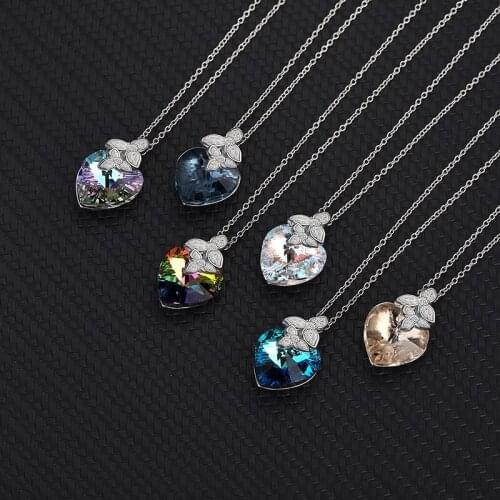 Fashion S925 Sterling Silver Necklace Female Temperament And Hundred Crystal Heart-Shaped Leaves Pendant Collarbone Chain