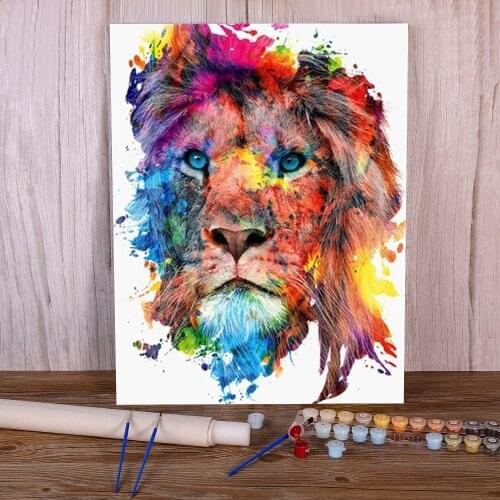 Colored Lion Coloring By Numbers Painting Complete Kit Oil Paints 50*70 Canvas Painting Loft Picture Crafts For Handicraft