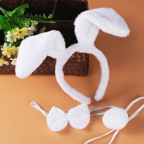 TINKSKY 3Pcs Kids Adult Rabbit Bunny Ears Headband Bow Ties Tail Set Easter Party Cosplay Costume (White)