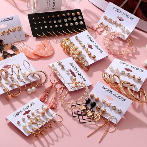 Womens Earrings Set Retro Pearl Hoop Earrings for Women Geometirc Hollow pendant Earring 2021 Trend Jewelry Gift Accessories