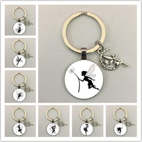 New fashion angel girl rose Dandi glass round photo keychain glass cabochon keychain key ring jewelry gift
