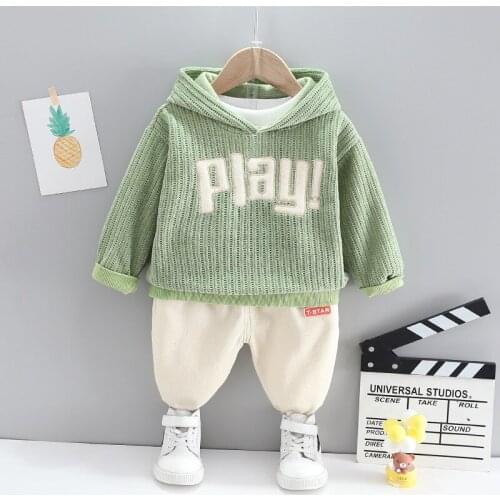 2021 Autumn Hooded Long-Sleeved Trousers 2-Piece Set For Boys Clothes Sets Letter Infant Girls Suits 0-4 Years Tracksuit For Kid