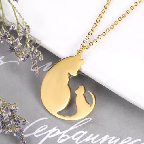 2021 Necklace For Women Girl Lovely Cat Mother Child Warm Family Pendant Stainless Steel Fashion Jewelry Choker Chain Mom Gift