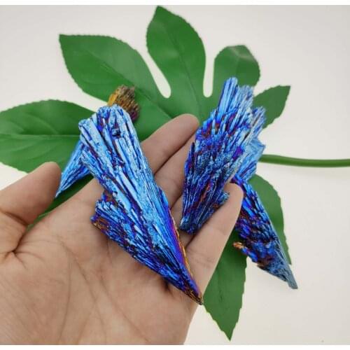 Natural Black Tourmaline Rough Stone Electroplated Blue Crystal Minerals