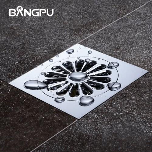 BANGPU Bathroom Invisible Floor Drain Chrome 10X10CM Strainer Anti-odor Tile Insert Drain Waste Grate Effectively Block Hair