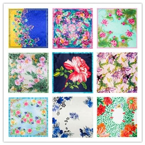 60*60cm Luxury Brand Women Chinese Silk Floral Scarfs Female European Style Square Scarves Spring Summer Shawls For Ladies