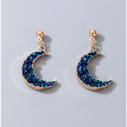 HuaTang Boho Blue Stone Crescent Drop Earrings for Women Gold Color Geometric Moon Dangle Earrings Ladies Party Jewelry Brincos