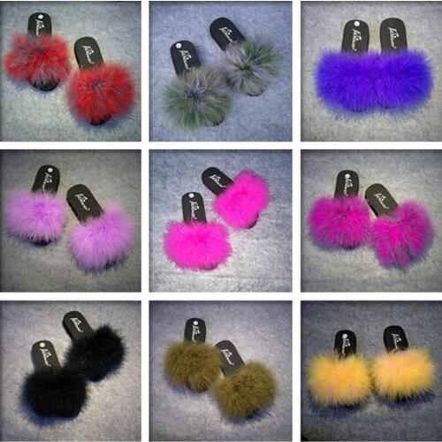 15 colors Ostrich Hair Slippers Fur Furry Slide Flip Flops Women Home Slippers Female Sweet Fenty Indoor Soft Comfotable
