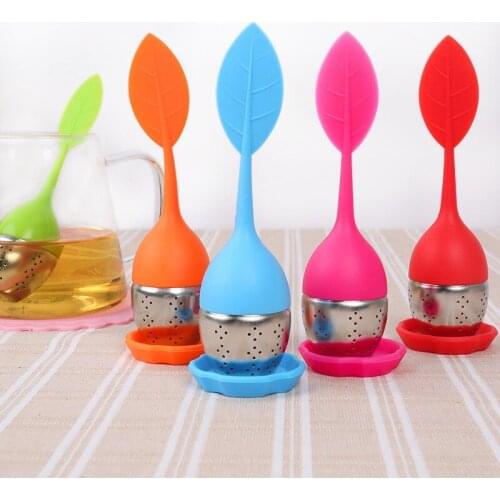 1Pc Silicone Tea Strainer Sweet Leaf Pattern Tea Infuser Filter Teapot with Drop Tray Herbal Tea &Coffee Filter Drinkware Tools