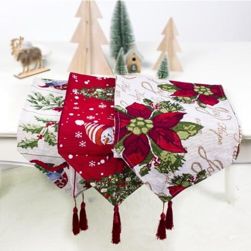 34*180cm Christmas Table Flag Tablecloth Printed ELK Snowman Christmas Tree Festival New Year Party Home Decor Xmas Ornament