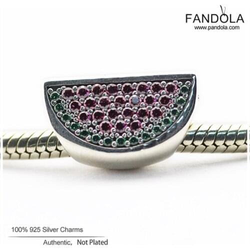 Sweet Watermelon Pave Charms Fits Pandora Bracelets 925 Sterling Silver CZ Crystal Beads for Jewelry Making Kralen Berloques