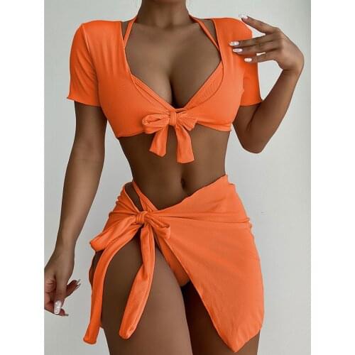 Sexy 4 Pieceb Bikini 2021 Swimsuit Female Swimwear Womens Brazilian Thong Bikinis Set Bathing Suit Women for Summer Beach Wear