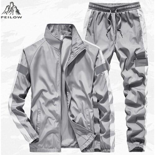 New Tracksuit Men Two Piece Clothing Sets Casual Reflective Jacket+Pants men`s Sportswear Gym Joggers Sweatsuits Man track suit