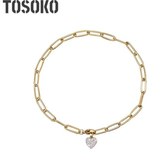 TOSOKO Stainless Steel Jewelry Zircon Inlaid Peach Heart Pendant Chain Fashion Anklet For Women BSS102