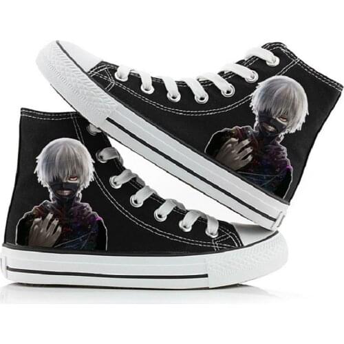 Unisex Anime Tokyo Ghoul Black Casual Canvas Shoes Plimsolls Kaneki Ken Flats Duck Shoes Sneakers