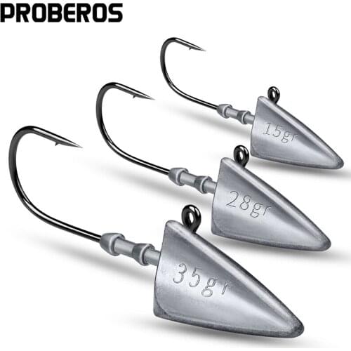 PROBEROS 50pcs/lot Weighted Hooks 7-10-15- 21-28-35g Triangle Head Hooks Lure Fishhooks Jig Head Soft Bait Fishing Hooks Lure