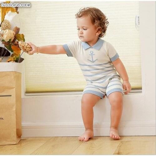 Knitted Baby Romper Newborn Baby Clothes Cotton Stripe Navy Baby Girl Boy Romper Clothes Infant Baby Jumpsuit Overalls