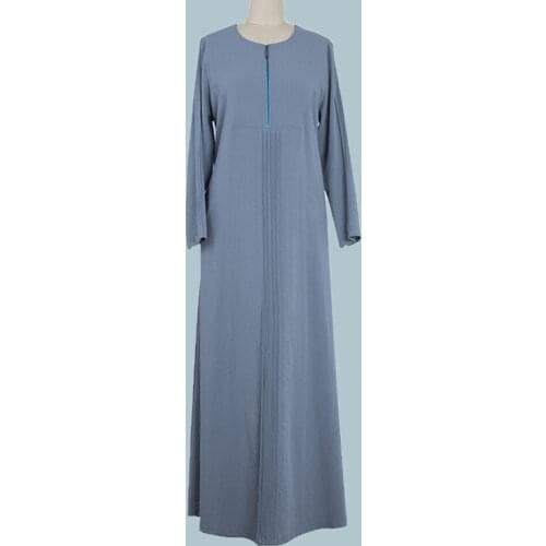 2021 Summer New Alaba Muslim Fashion Loose Casual Solid Color Round Neck Long Sleeve Womens Dress Middle East Muslim Robe