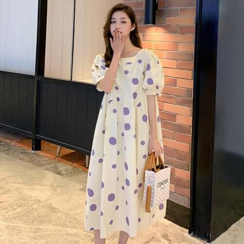 09030# Maternity Dress Summer Cotton Short Sleeves Loose Polka Dot Dress Pregnant Women Mom Dress