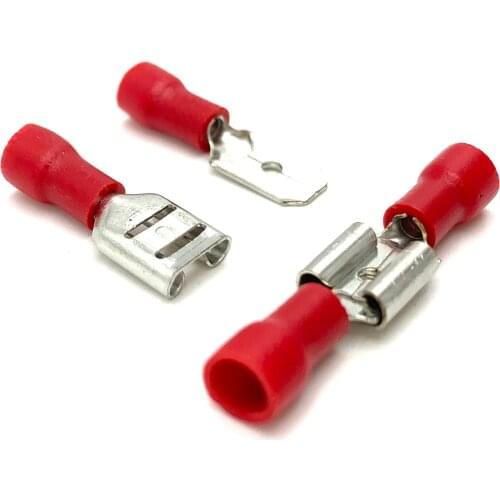 1/2sets FDD 1.25-250 MDD1.25-250 6.3mm Red Female + Male Spade Insulated Electrical Crimp Terminal Connectors Wiring Cable Plug