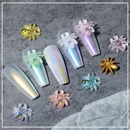 10Pcs New Aurora Spider Nail Art Decorative Halloween Theme Three-dimensional Symphony Crystal DIY Charm Nail Accessories