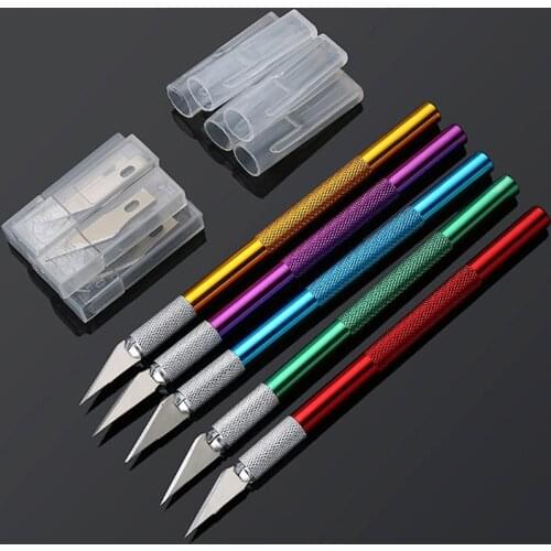 6Pcs Metal Handle Non-Slip Knife with Blade Scalpel Cutter Engrave Multi-color Art Knife Mobile Phone Screen Maintenance Tool