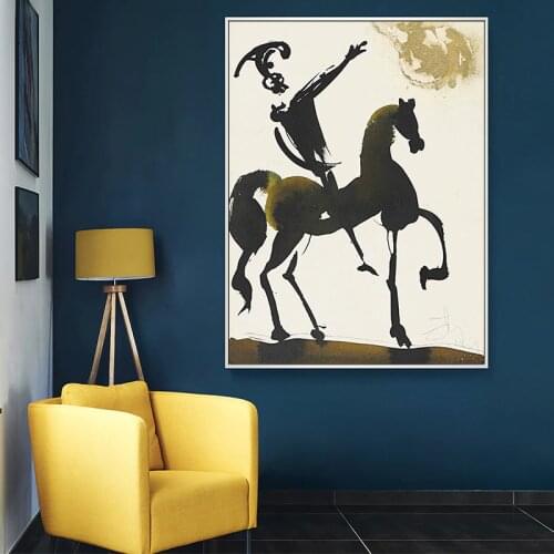 Abstract Salvador Dali equestrian warrior Oil Canvas Painting Posters Prints Wall Art Picture for Living Room Home Decor Cuadros