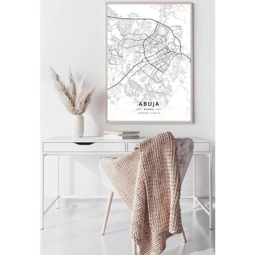 Abuja Lagos Niamey Nigeria World City black and whitemap poster print unframe poster office decoration