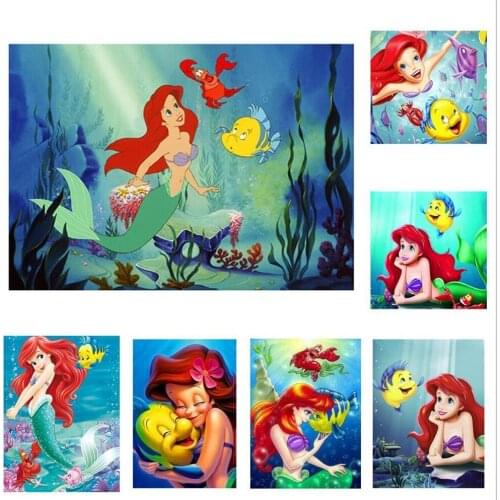 5D DIY Diamond Painting Disney Mermaid Princess Series Cartoon Full Cross Stitch Kits Embroidery Hand Inlaid Artist Home Decor