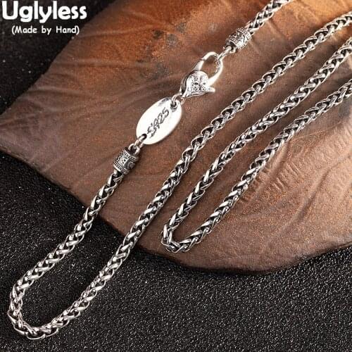 Uglyless Buddha Bless us Vajra Buddhistic Necklaces NO Pendant 3MM Thickness Link Chains Necklace 925 Silver Thai Silver Jewelry