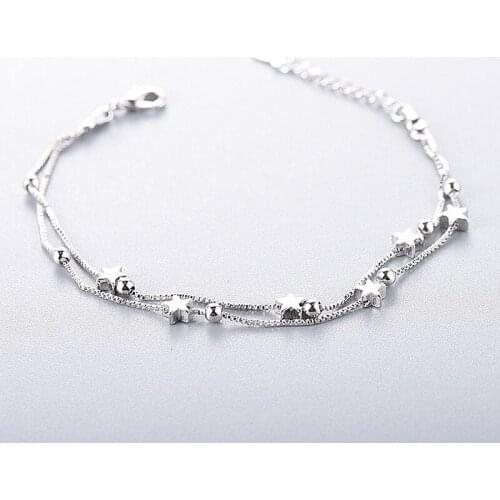 925 Sterling Silver Bracelets for Women Girl Accessories Trendy Elegant Charming Double Layer Chain Star Party Jewelry