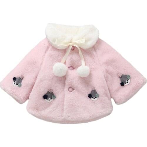 Kids Girls Jackets Children Infant Baby Girls Autumn Warm Cartoon Print Coat Cloak Pearl Design Jacket Cute Kids Outerwear