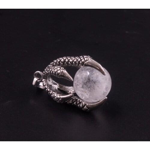 Druzy Dragon Claw Holding Natural Stone Crystal Ball Necklace for Women Men Eagle Claw Clasping Bead Stone Pendant Dropshipping