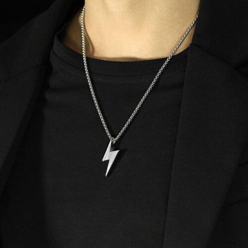 KKCHIC Stainless Steel Necklace Hot Lightning Pendant Hip-hop Fashion Trend Of Mens Necklace Long Chain For Friend Charm Gifts