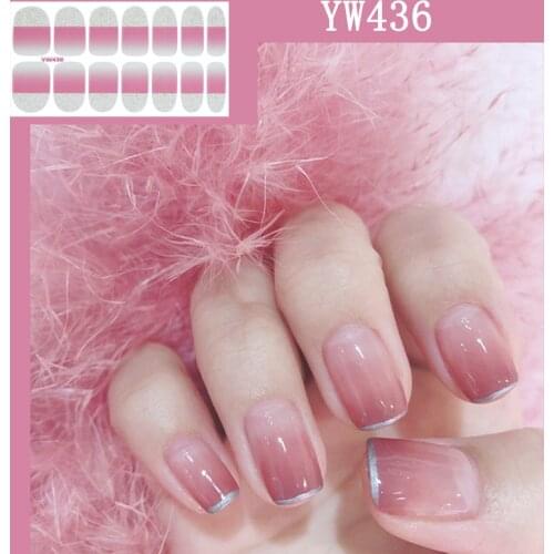 Lamemoria 14Tips/flaky Nail Stickers Light Pink Lavender Half Color Fresh Series Polished Shiny Nail Decals Manicure Tool