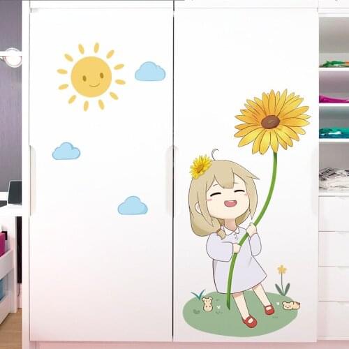 Kawaii Room Decor Anime Wall Stickers for Girls Room Decor Kids Room Wardrobe Door Stickers Self-adhesive Wall Decals Home Decor