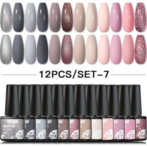 Mtssii 10/12/6Pcs/set Color Gel Nail Polish Set 125 Colors Semi Permanent UV Led Gel Varnish Soak Off Nail Lacquer Base Top Coat