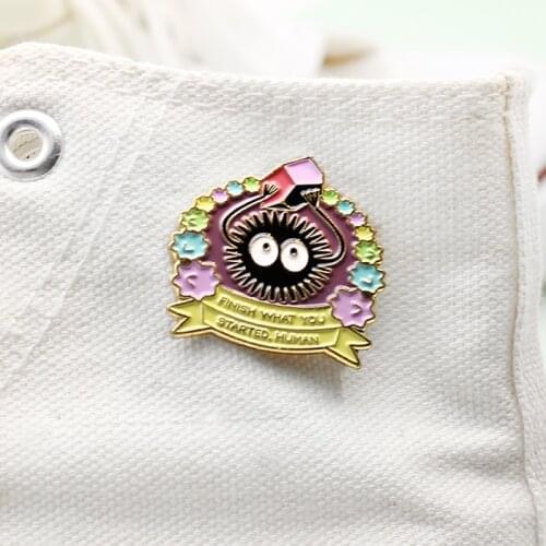 Cartoon fun badge Enamel Pin Black thorn ball Yellow Banner Colorful Garland Creative Enamel Brooch Custom pin Punk jewelry gift