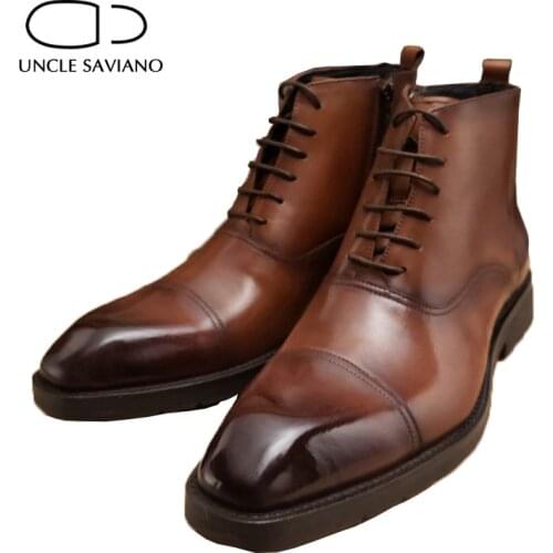 Uncle Saviano Winter Black Mens Boots Shoes Genuine Leather Non-Slip Work Boots Fashion Designer Shoes for Men Add Velvet